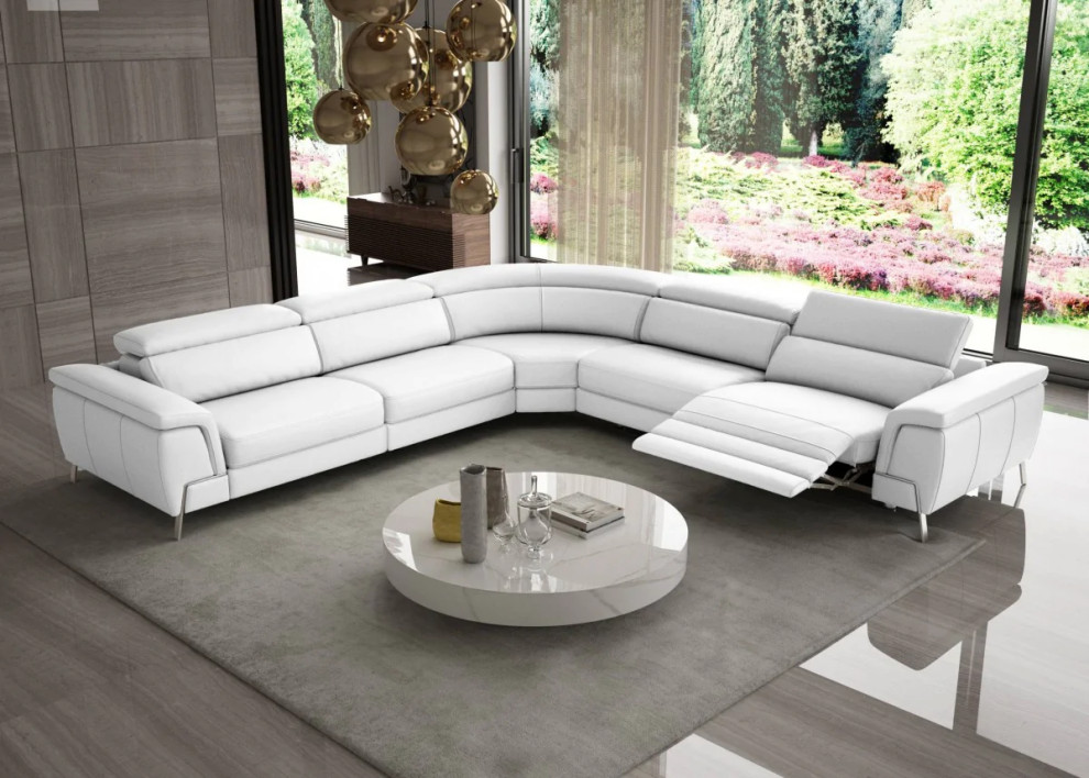 Donder Italian Modern White Leather Sectional Sofa with Recliners