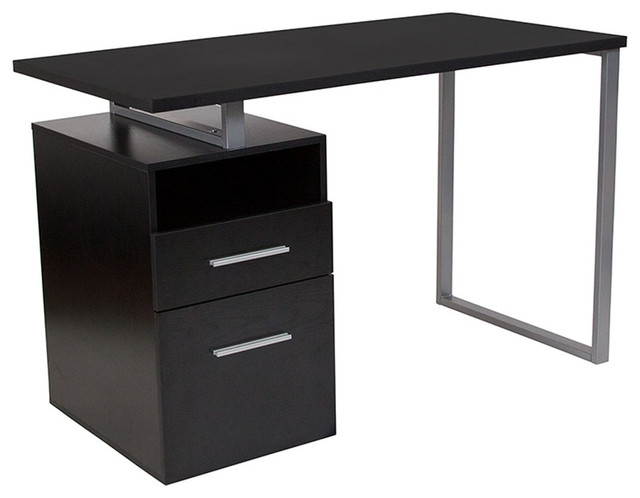 Offex Dark Ash Wood Grain Finish Computer Desk With 2 Drawer