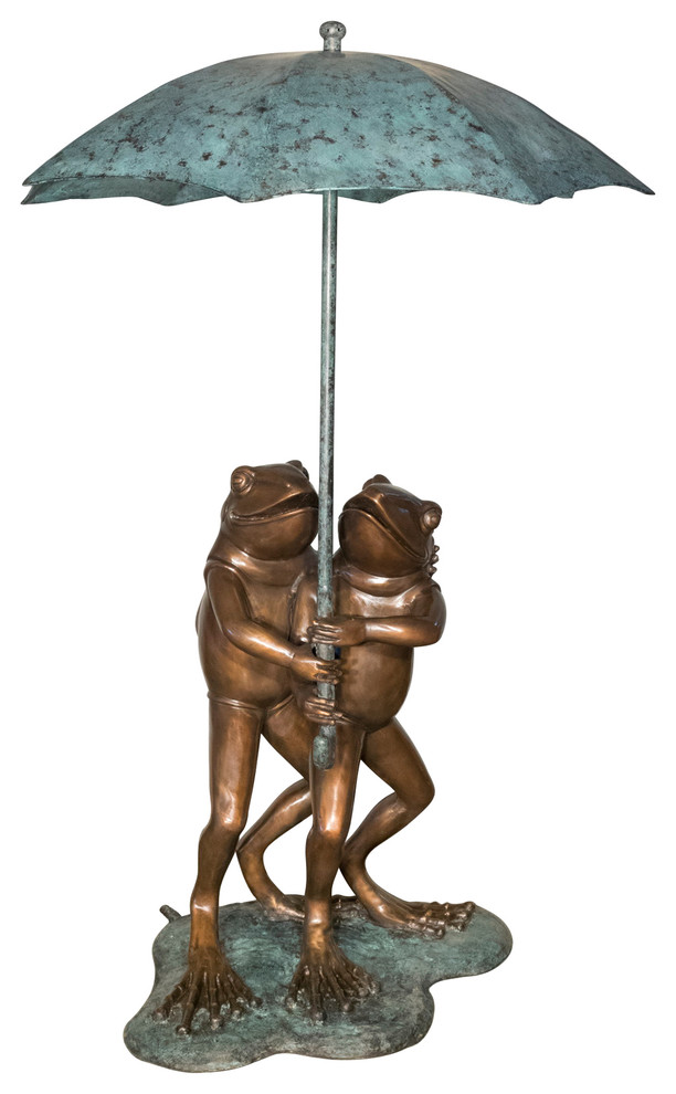 Two Frogs Under An Umbrella, Spillover Fountain - Eclectic - Garden Statues And Yard Art - by