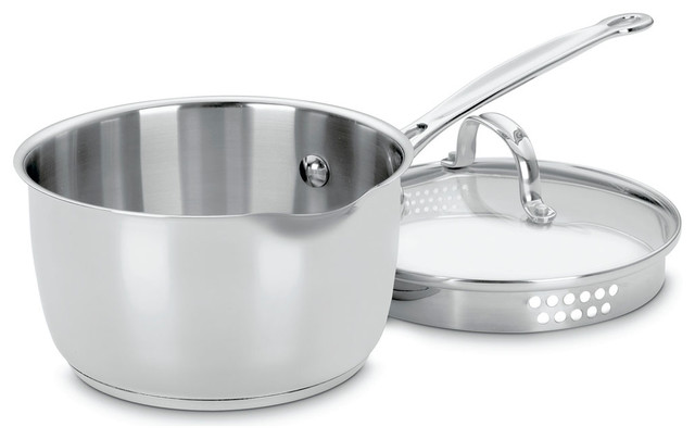 Chef's Classic Stainless Cook-and-Pour 2-Quart Saucepan With Draining Lid