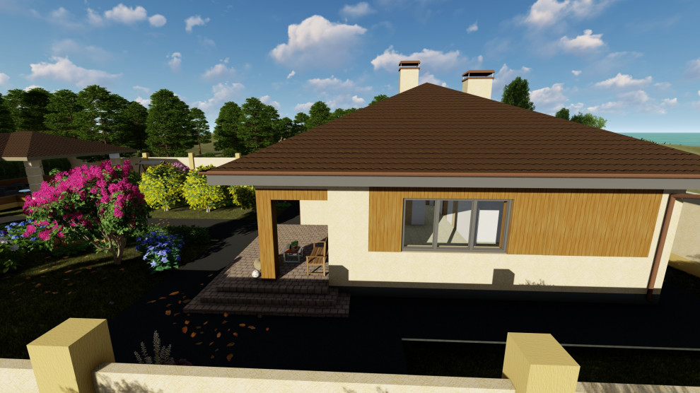 Одноэтажный дом с беседкой