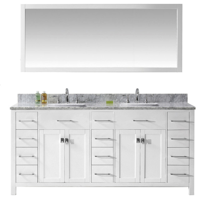 Virtu Caroline Parkway 72" Double Bathroom Vanity, White, Mirror