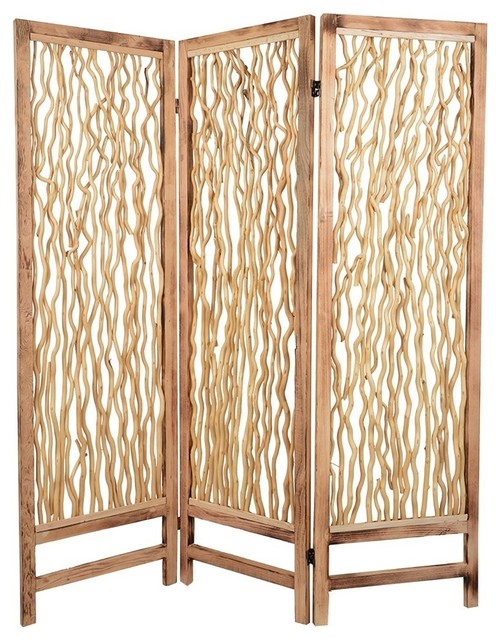 69 X 60 Brown 3 Panel Wood Foldable Screen Rustic Screens And Room Dividers By Buydbest