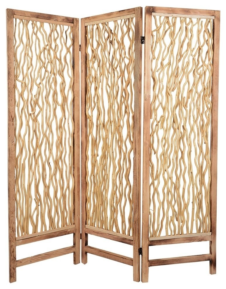 60"x69" Brown 3 Panel Wood Foldable  Screen