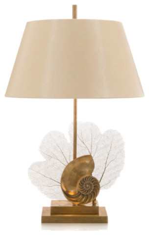 Original John Richards Brass Sea Fan And Shell Design Table Lamp