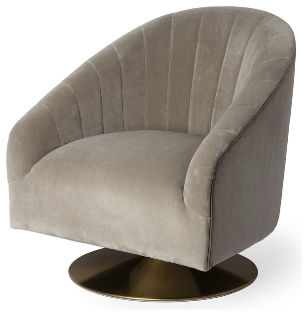 Porter Velvet Covered, Barrel Chair With A Swivel Base Cream