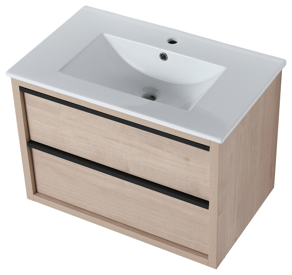 30 Inch Plywood Floating Bathroom Vanity with White Ceramic Sink ...