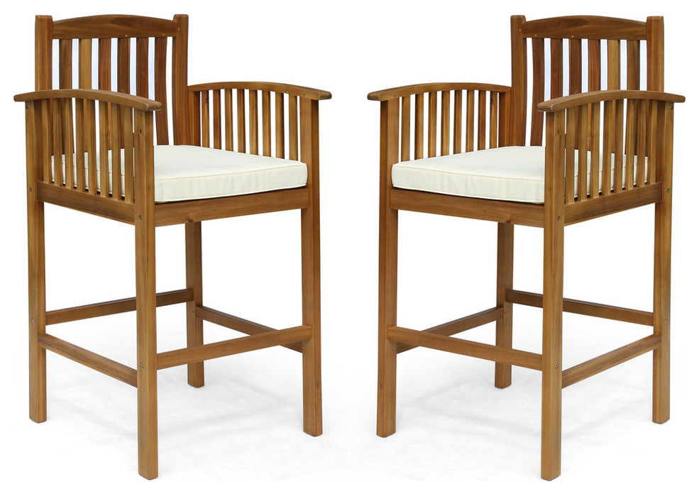 Gdf Studio Grace Outdoor Acacia Barstools Set Of 2 Transitional