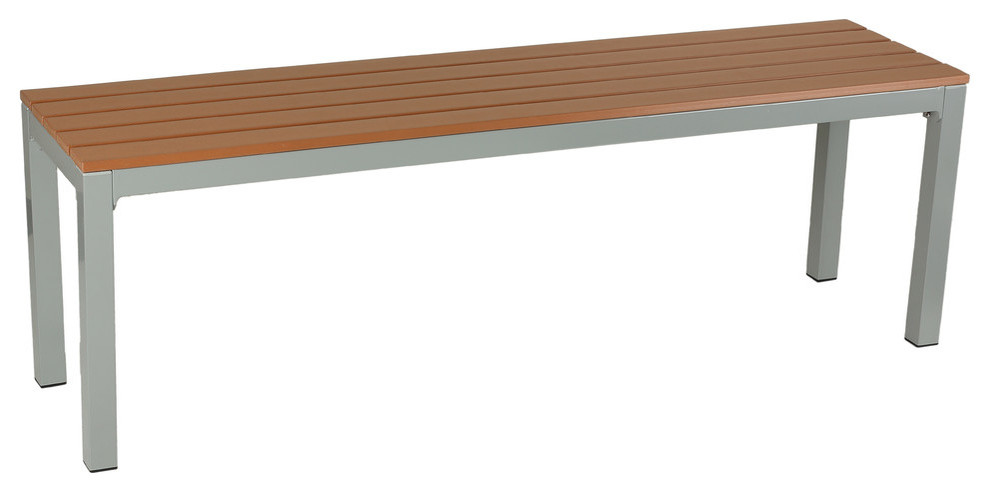 Avery Large Aluminum Outdoor Bench, Poly Wood, Silver/Teak