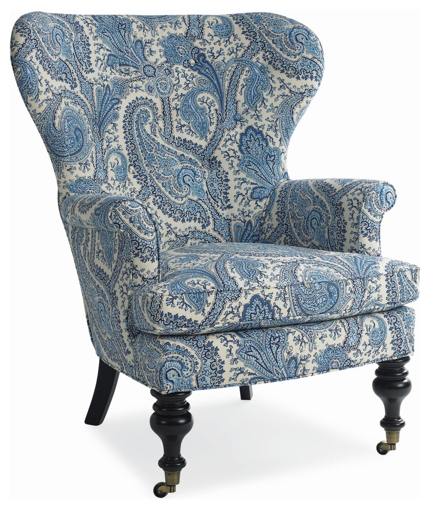 Mary Blue & White Paisley Wing Chair