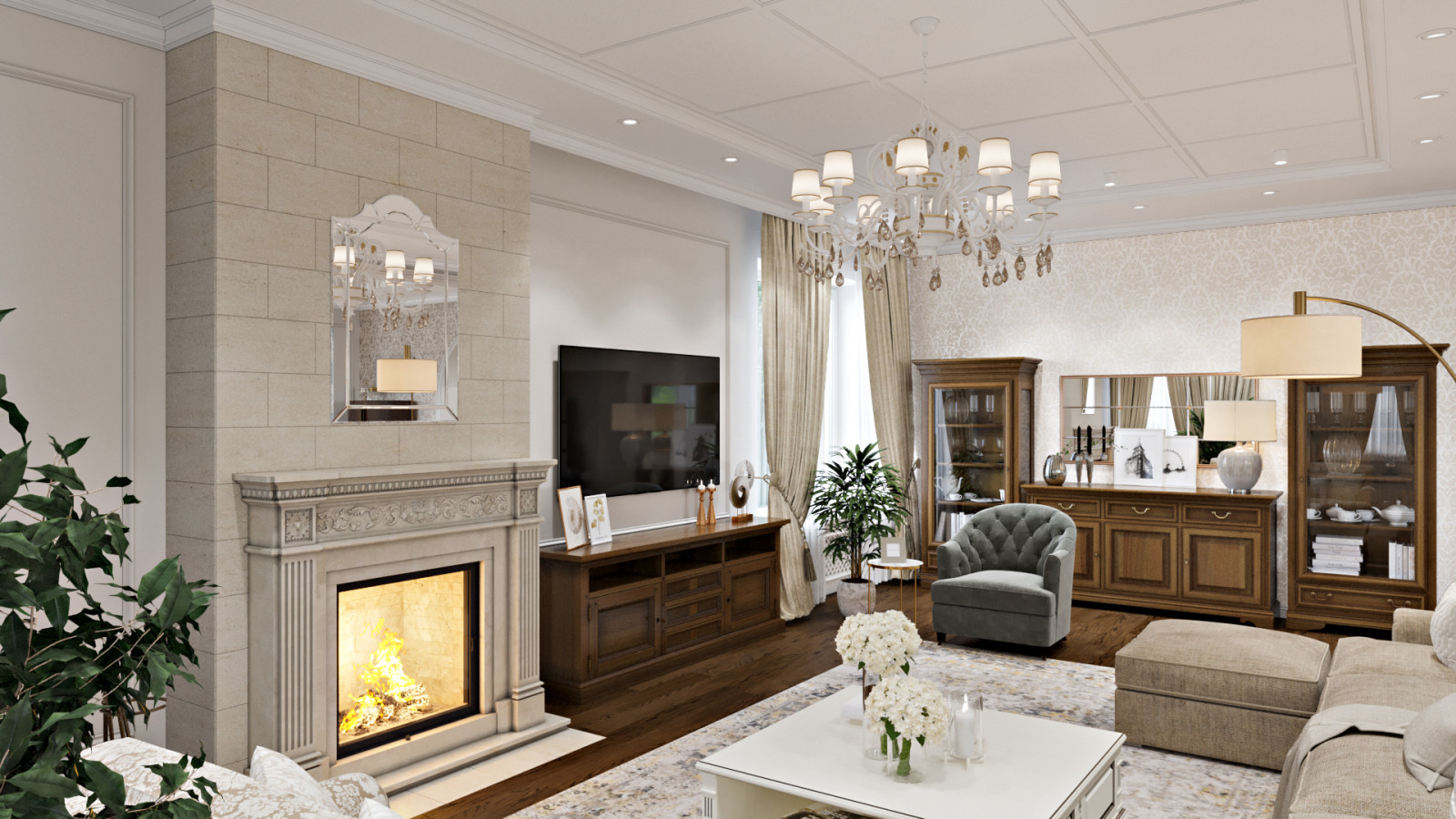 Гостиная каминная зона