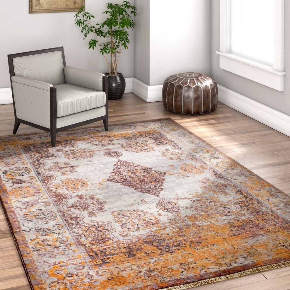 Golkd Rugs Well Woven Global Treasures Zahra Modern Distressed Gold Area Rug, 5'3 ...