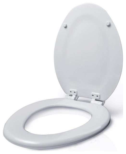 Elongated Molded Wood Toilet Seat Slow Close Easy Remove Adjustable Hinge White