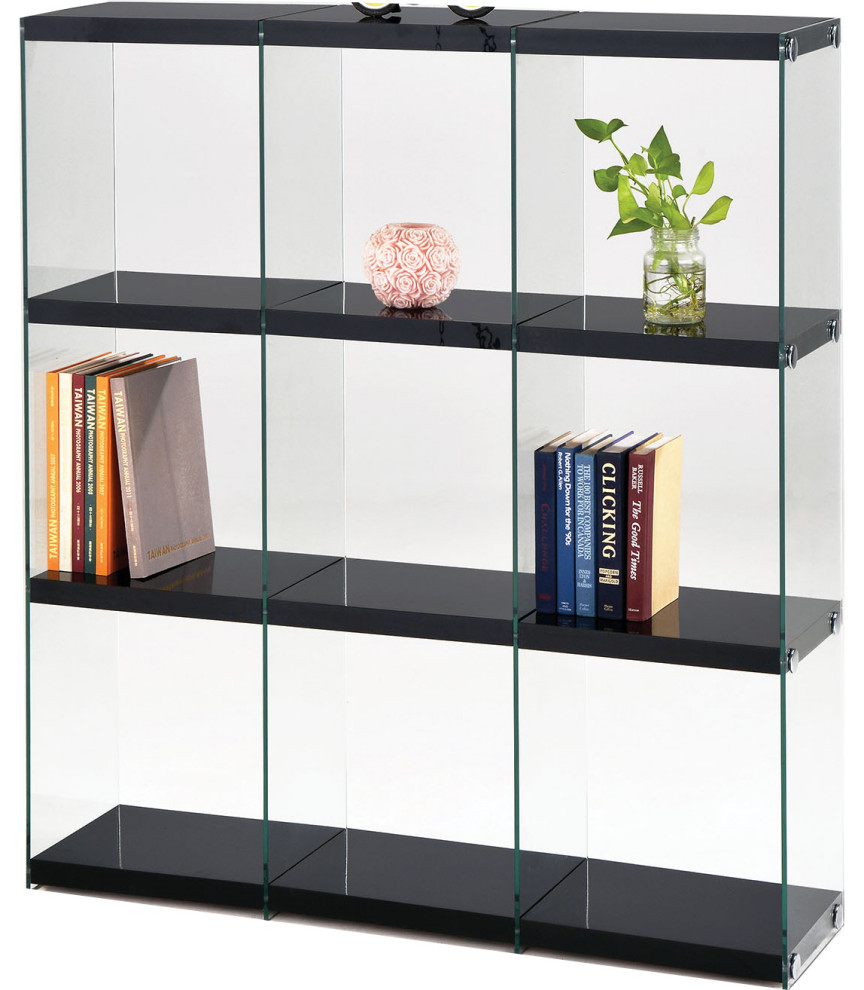 47" X 12" X 53" Black And Clear Glass Bookcase Contemporary