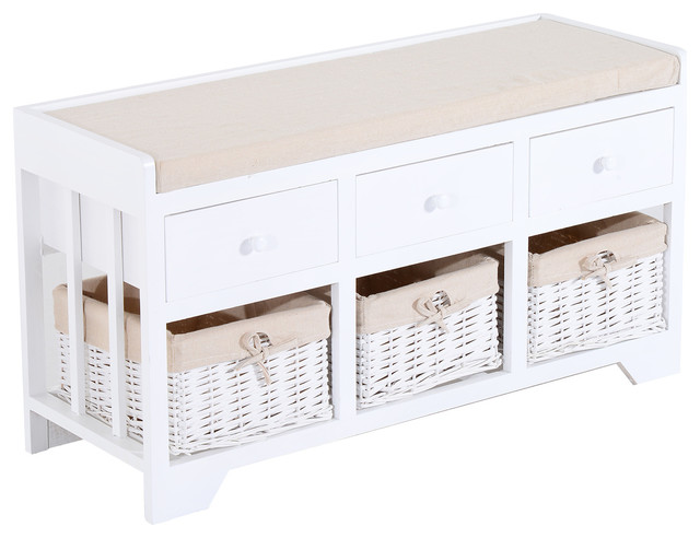 3 Drawer Basket Padded Storage Bench White Beige - White Storage Bench With Baskets 3 Drawer Basket Padded Storage Bench White Beige - White Storage Bench With Baskets
