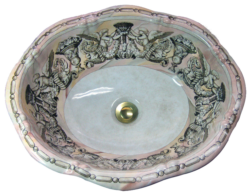 Hand Painted Sink AP1510 "Roma II" Lotus DropIn Sink. Victorian