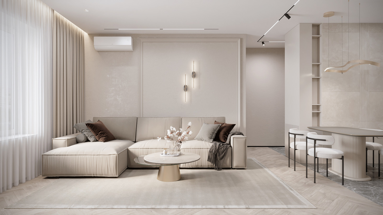 3к студия монохромный интерьер в стиле Современной классики