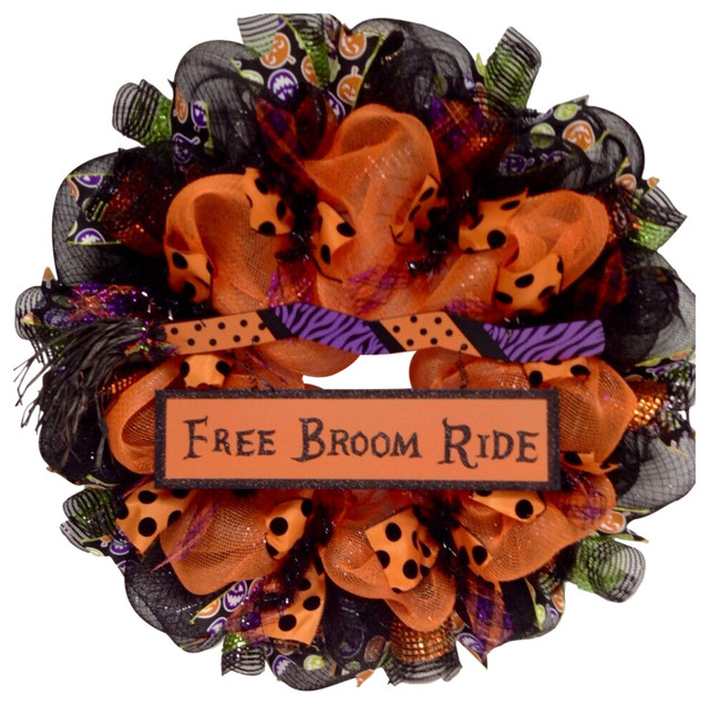 Free Broom Ride Deco Mesh Halloween Wreath Contemporary Wreaths And Garlands By What A Mesh By Diana Houzz