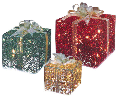 3 piece glittering gift box lighted christmas yard art decoration set - Outdoor Christmas Decorations Gift Boxes 3 piece glittering gift box lighted christmas yard art decoration set - Outdoor Christmas Decorations Gift Boxes