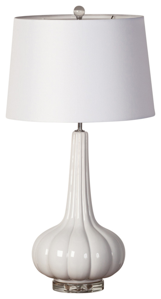 White Rippled Ceramic Table Lamp, Set of 2
