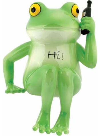 6 Inch Phony Green Frog Talking on Cell Phone Shelf Sitter Figurine