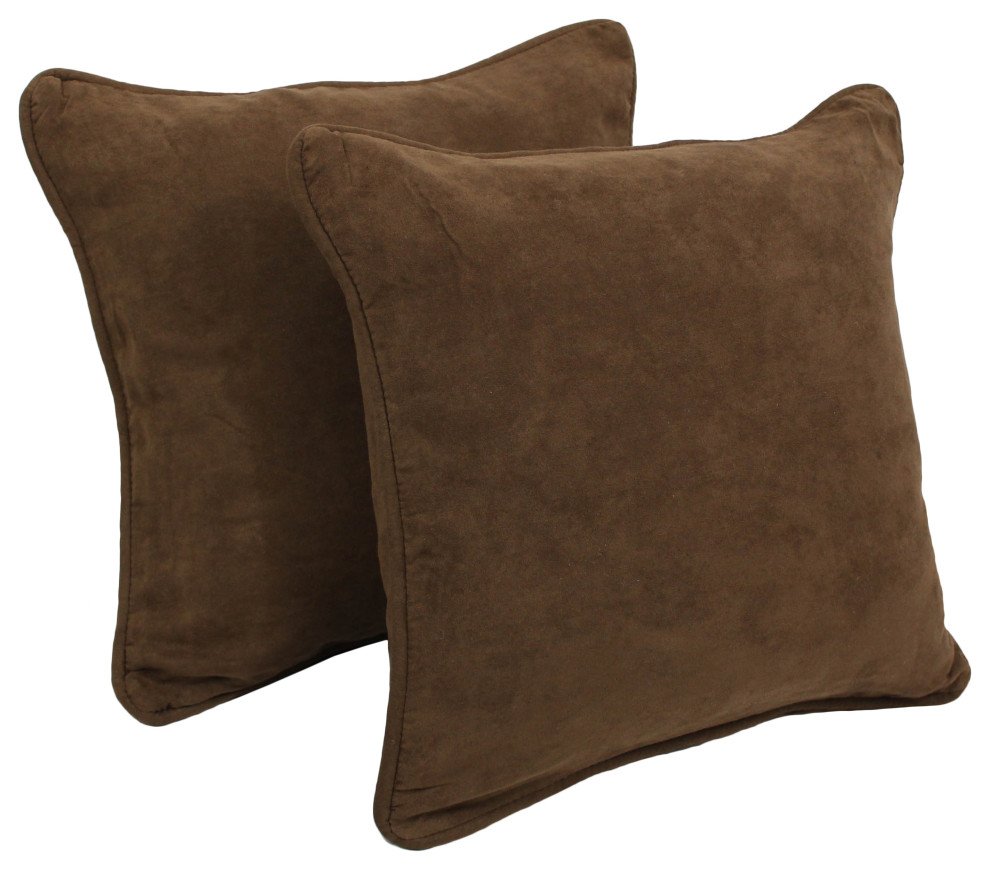 18" Double-Corded Solid Microsuede Square Throw Pillows, Set of 2, Chocolate