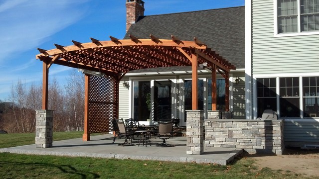 Blue Stone Patio And Shade Pergola Transitional Patio Boston