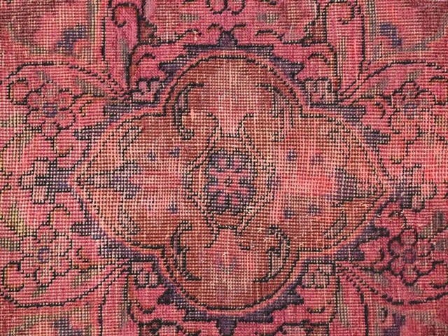 Pink Distress Look Tabriz Worn, Hand-Knotted Oriental Rug