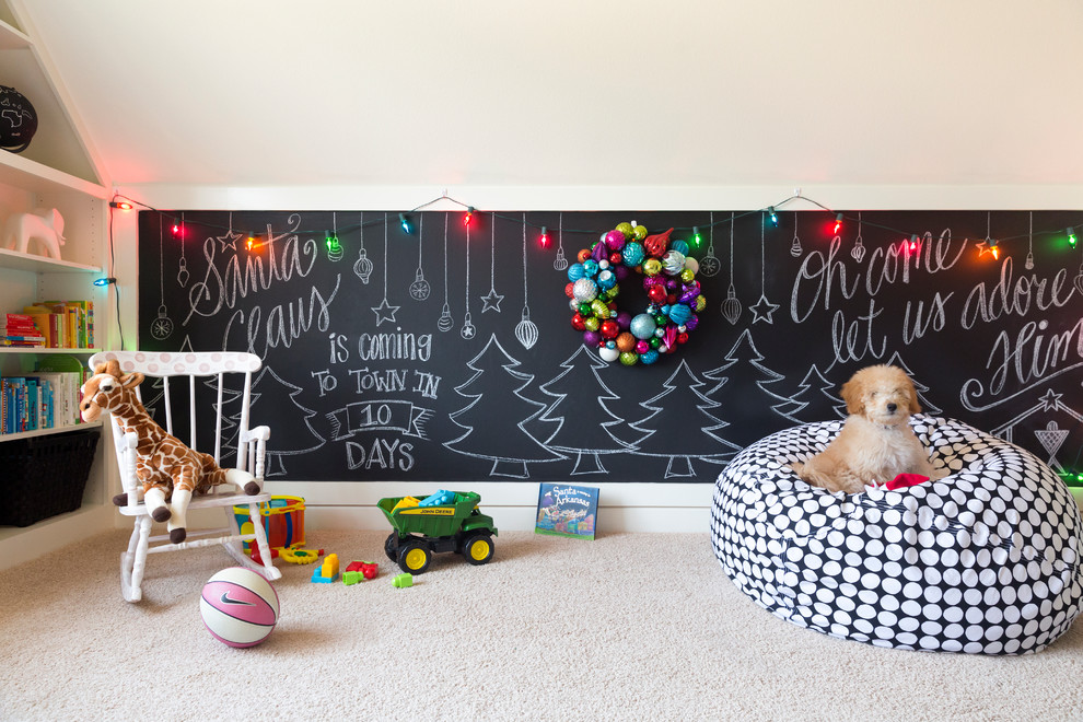 This is an example of a mid-sized transitional gender-neutral kids' playroom for kids 4-10 years old in Little Rock with carpet.