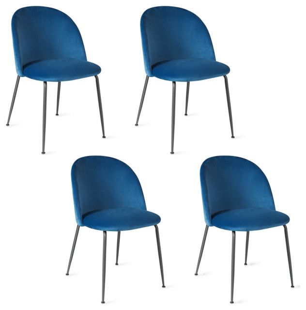 Dining Chair Set Of 4 Upholstered Velvet Chair Set W/ Metal Base For