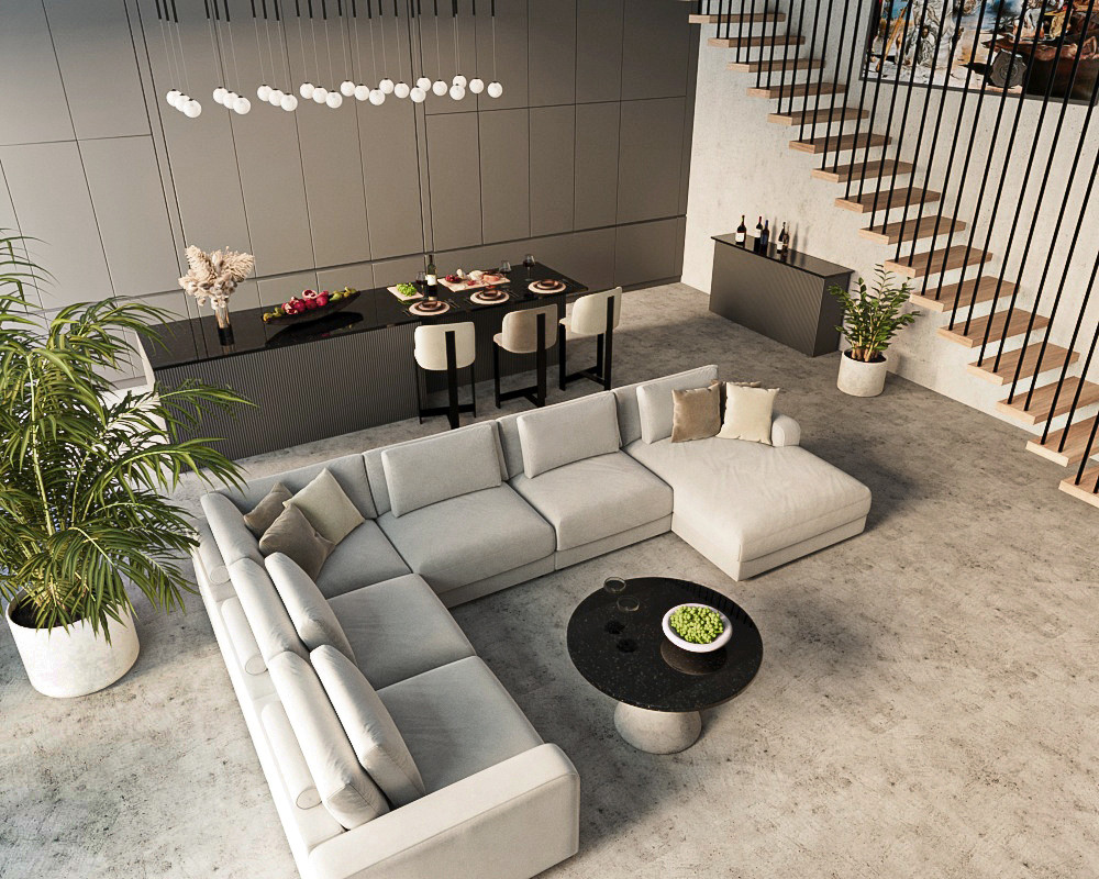 3д-визуализация интерьера гостиной