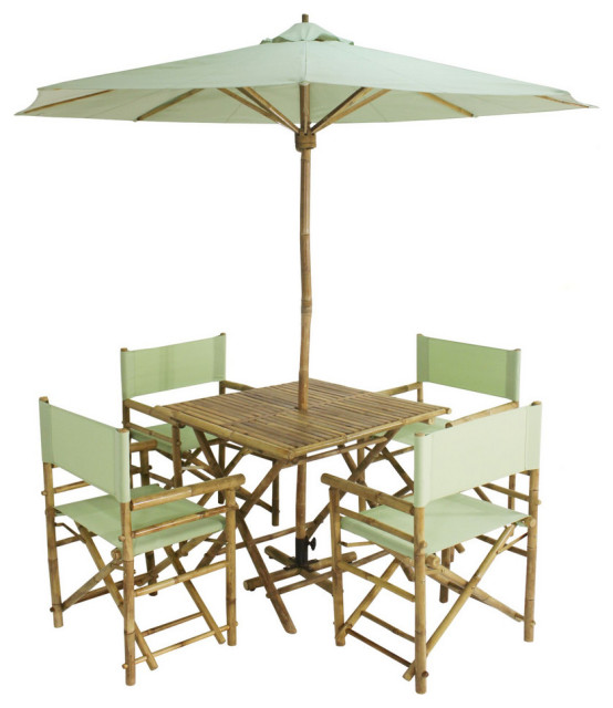 Outdoor Patio Set Umbrella Square Table Chairs, Green