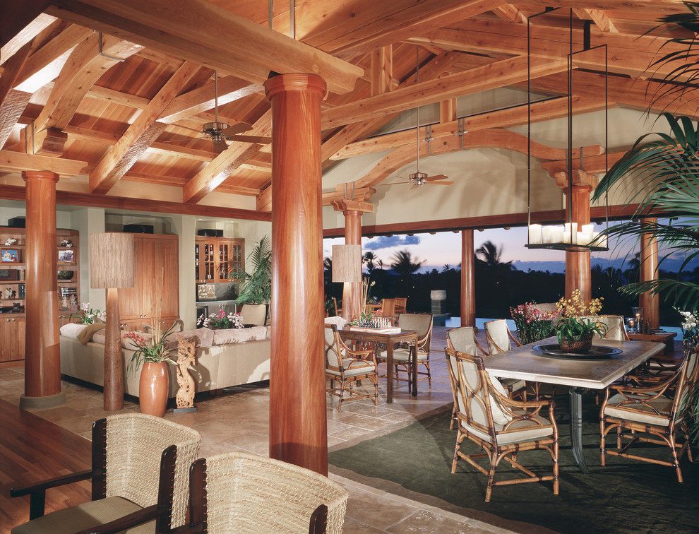 Design ideas for a tropical open concept living room in San Francisco.