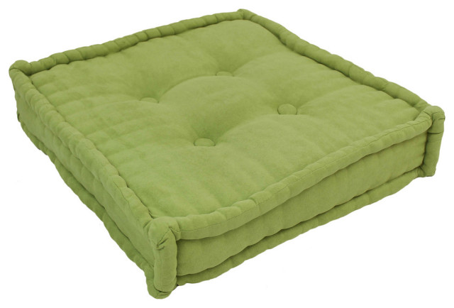 20" Square Corded Floor Pillow With Button Tufts, Mojito Lime