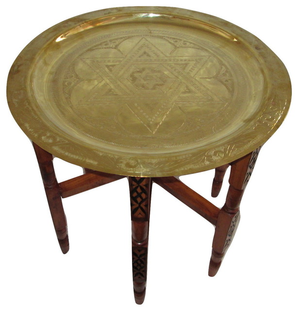 Moroccan Engraved Carved Polished Star of David Brass Tray, 13"