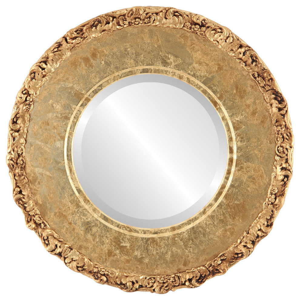 Williamsburg Framed Round Mirror in Champagne Gold Traditional Wall