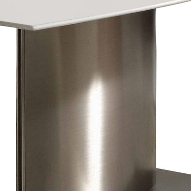 Benzara BM288132 Modern Dining Table With White Marble Top and Steel ...