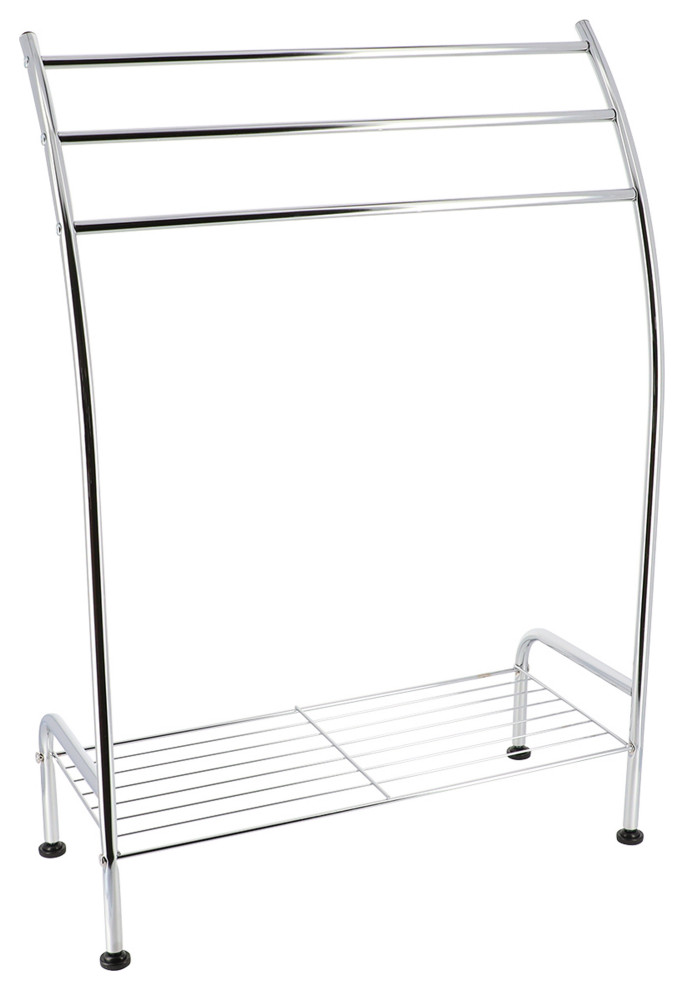 Freestanding Curved 3 Towels Stand with Shelf Chromed Metal