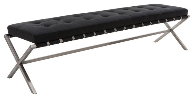 59 Long Dining Bench Faux Leather Seat Brushed Stainless Steel X