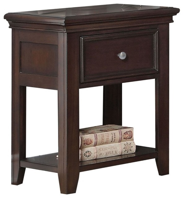 Contemporary Wood and Metal Nightstand with 1 Drawer and 1 Bottom Shelf