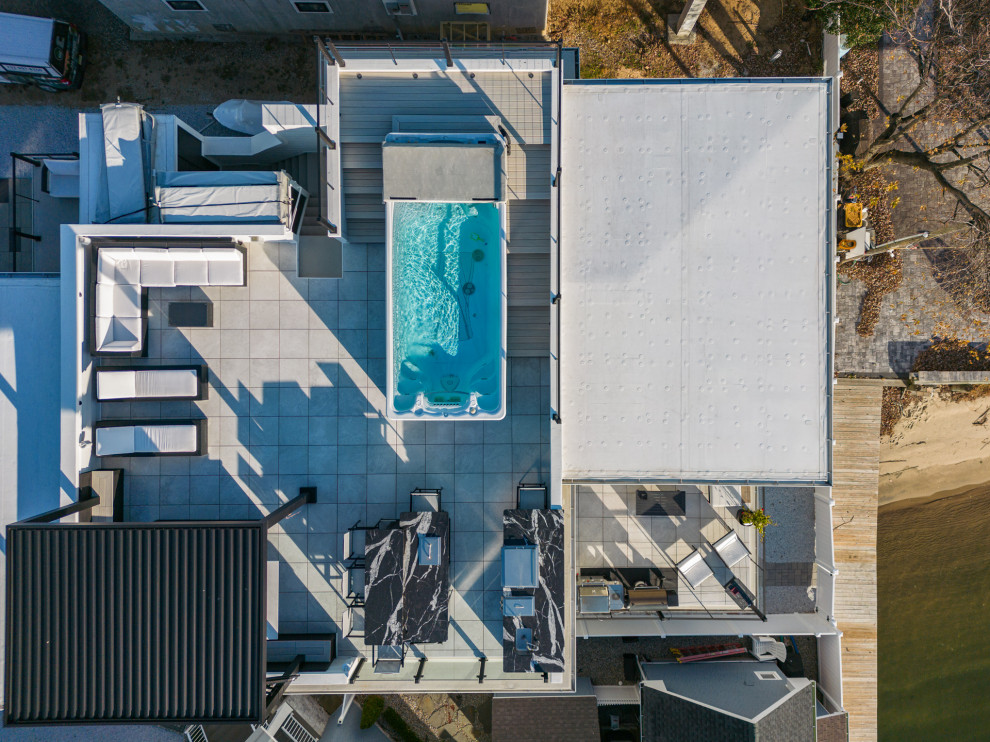 Sea Bright, NJ: Rooftop Installation (Outdoor Kitchen, Swim Spa, Pergola, Tile)