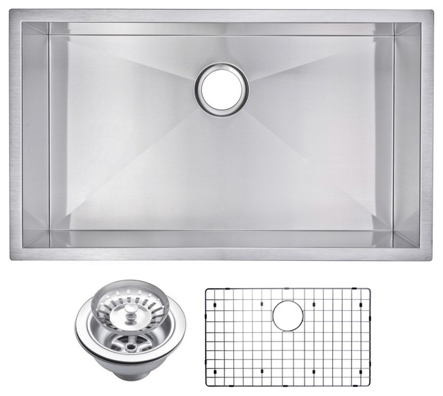 Zero Radius Single Bowl Undermount Sink With Drain, Strainer, And