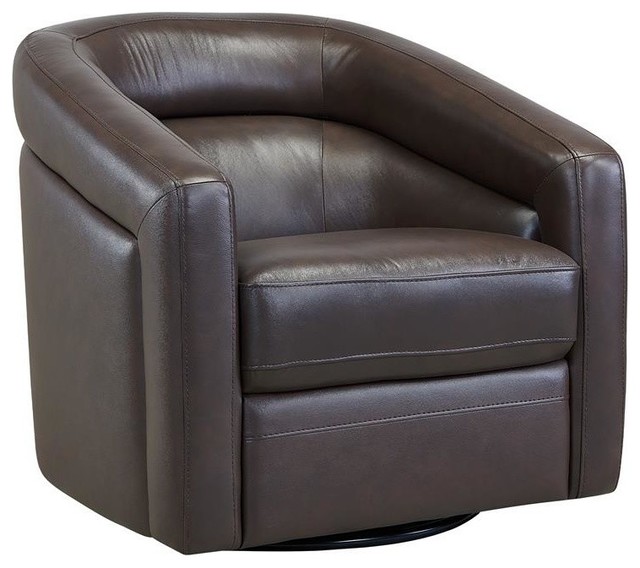Caras Contemporary Swivel Accent Chair, Genuine Leather Chair