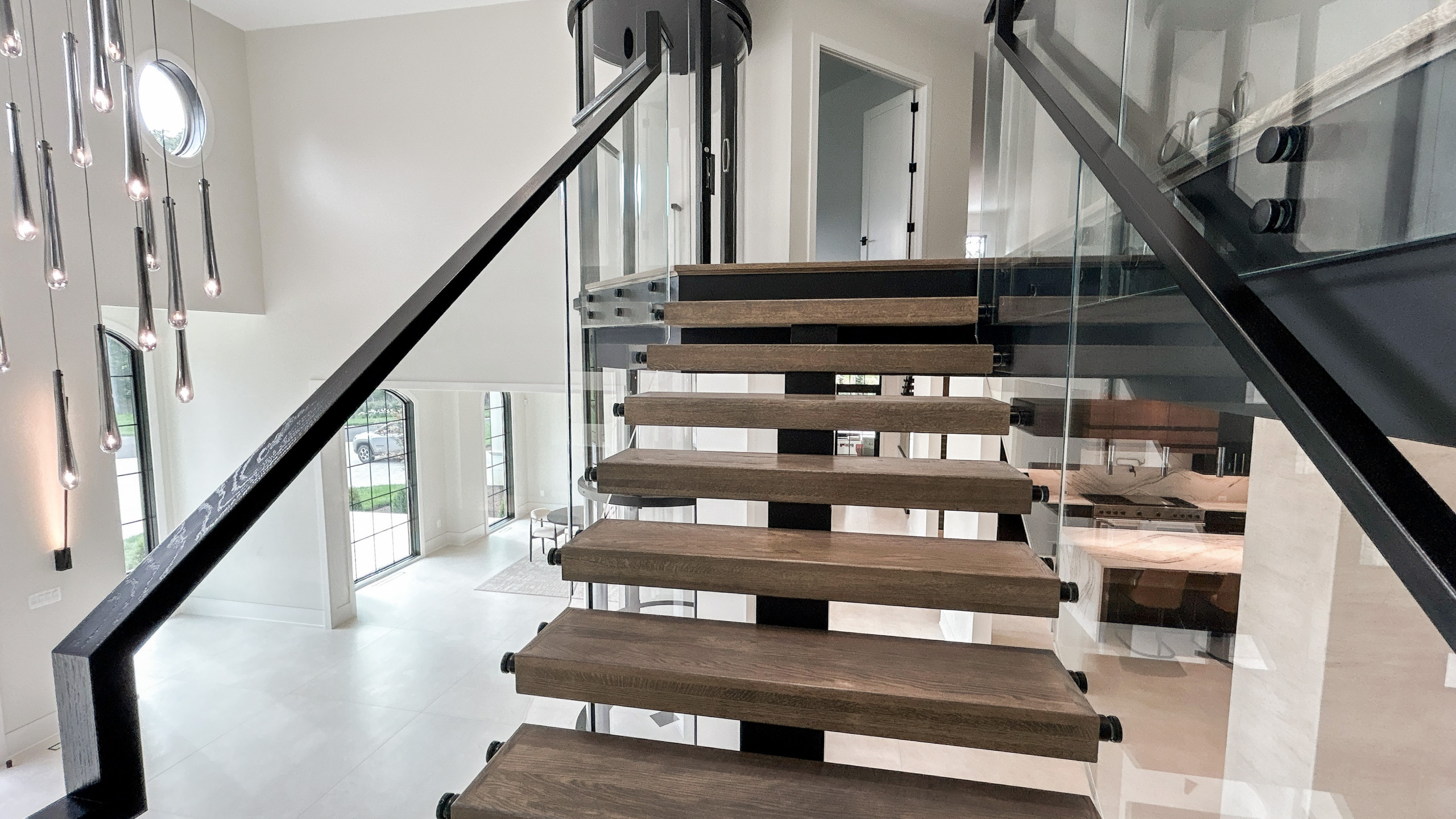 Project #159 | Modern Foyer Stair with Stand-off Glass Railing