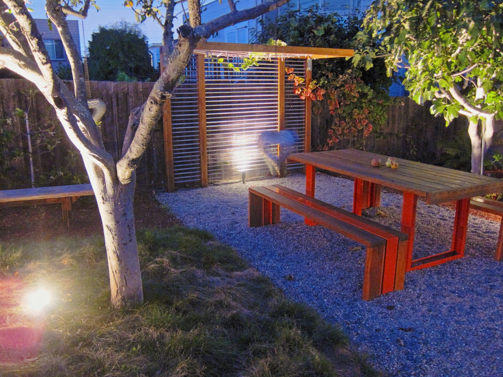Design ideas for a mid-sized modern backyard full sun formal garden in San Francisco with gravel.