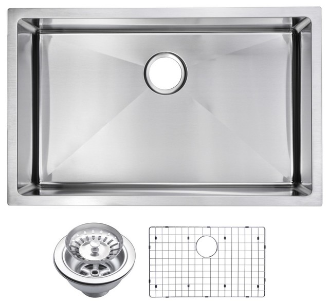 Corner Radius Single Bowl Undermount Sink With Drain, Strainer, And