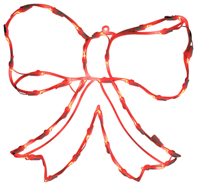 Lighted LED Bow Christmas Window Silhouette Decoration, Red, 15