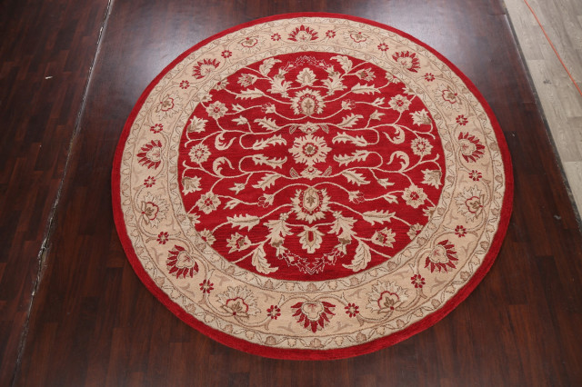 Red Floral Traditional Round Oriental Wool Area Rug Hand-tufted Carpet 10x10