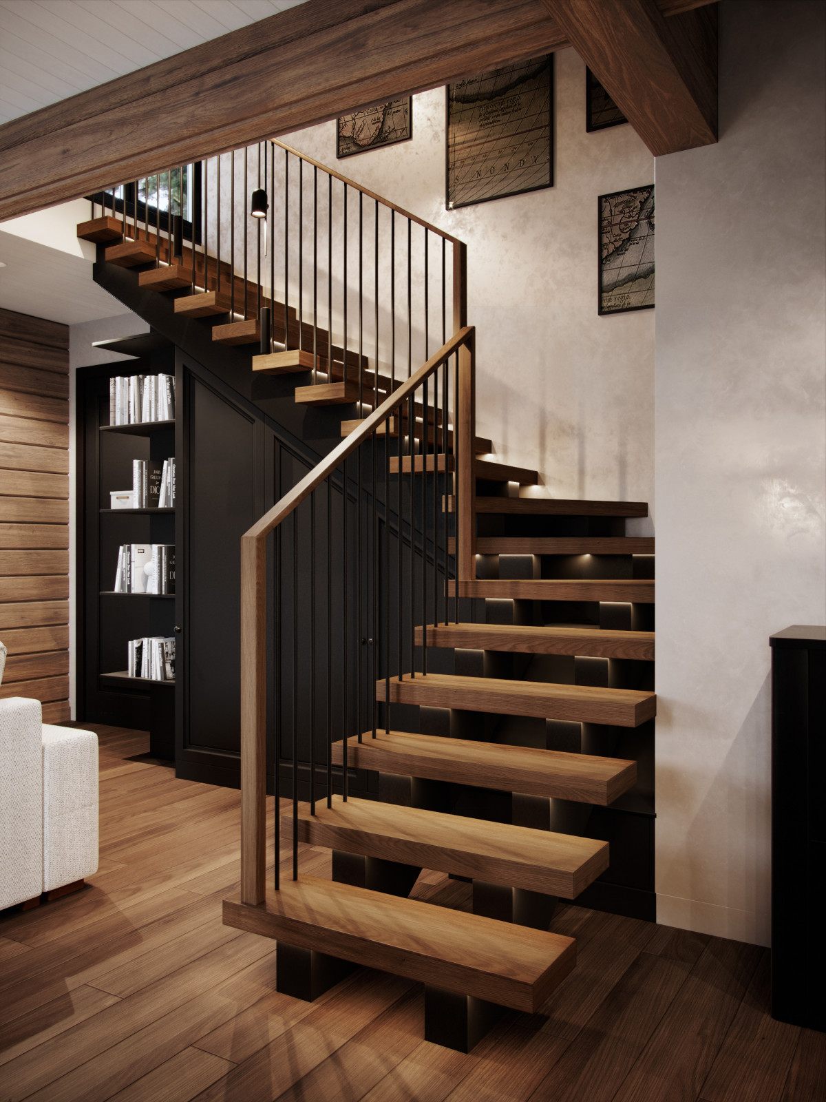 Дизайн интерьера загородного дома из бруса