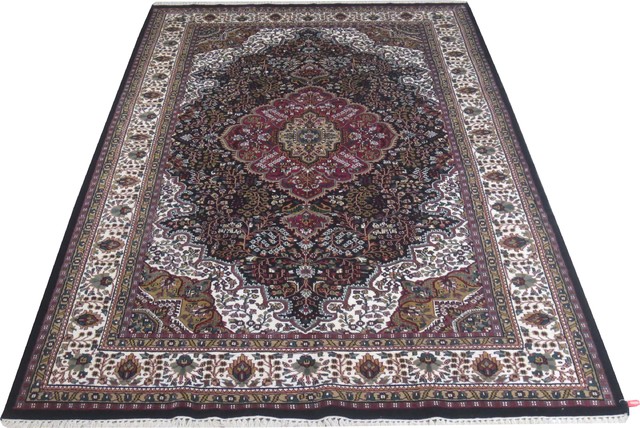 Kerman Rug 6 X10 Handmade Kashmir Bamboo Silk Midnight Blue